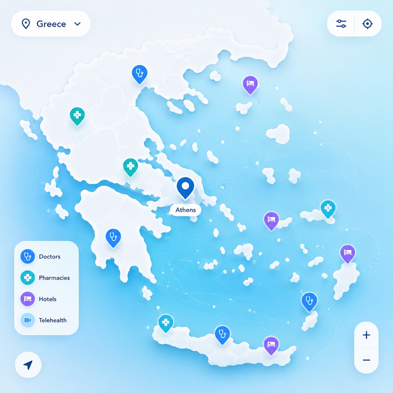 Live map of Greece showing available doctors